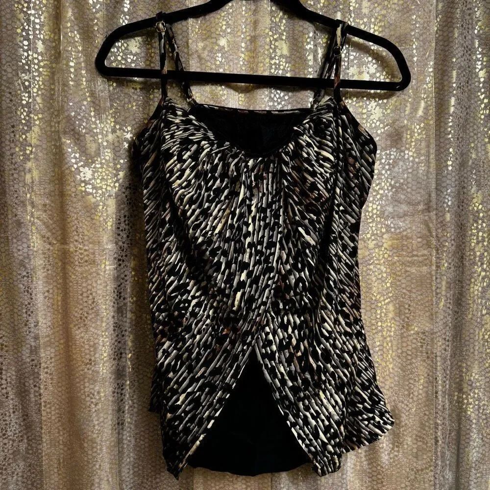 Miraclesuit Chevron Python Jubilee Tankini Top Black Brown Swim Size 16